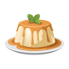 Classic Pudding Dessert with Garnish - Vector Illustration