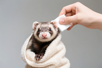 A ferret in a towel