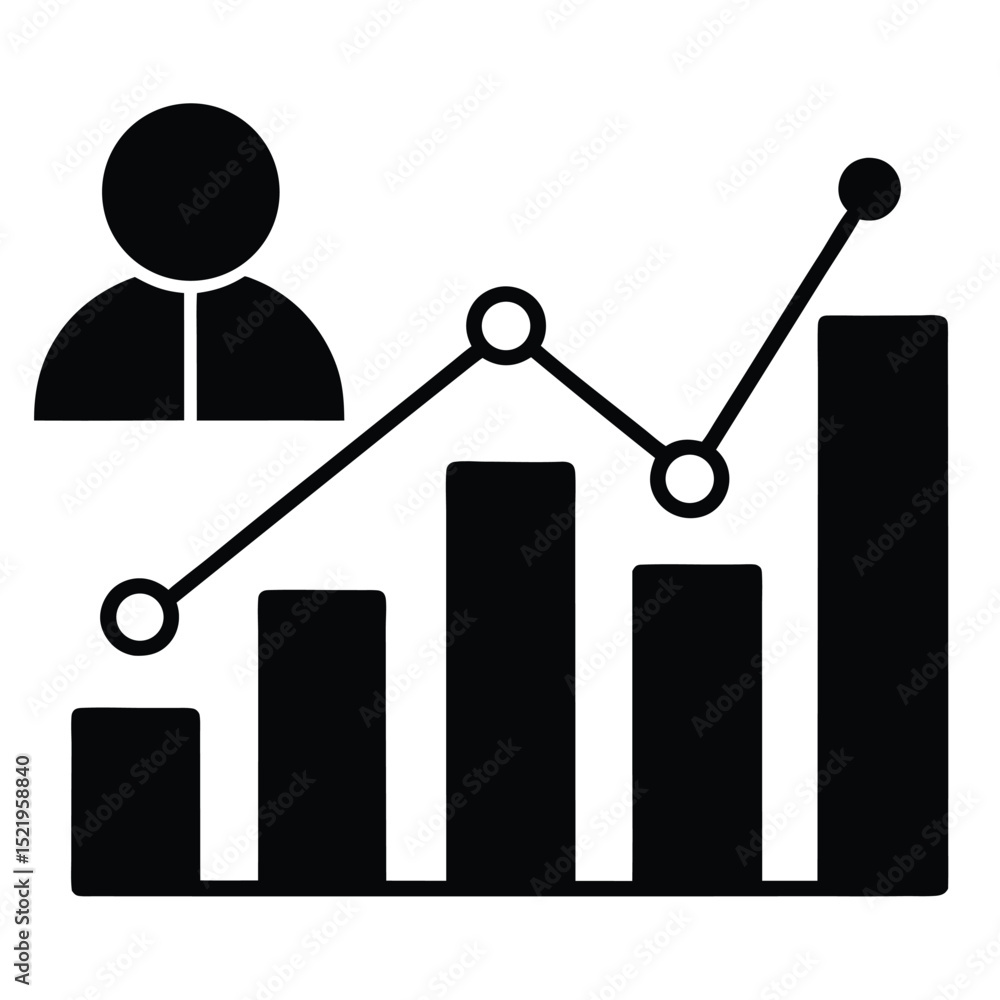 Poster salesperson element isolated graph chart on white background