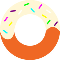 Minimalist Donut Flat Icon with Vanilla Frosting and Rainbow Sprinkles
