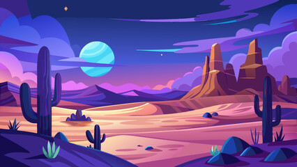 Naklejka premium Vibrant desert landscape night scene, clean cutout