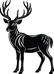 Elegant Deer Silhouette with Antlers Standing in Profile