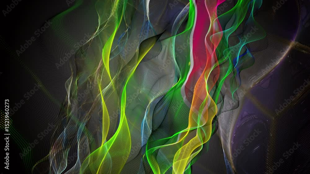 Poster fantastic video animation with particle wave object in slow motion, 4096x2304 loop 4k