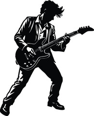 Electric Guitarist Silhouette Playing Rock Music Vector Illustration