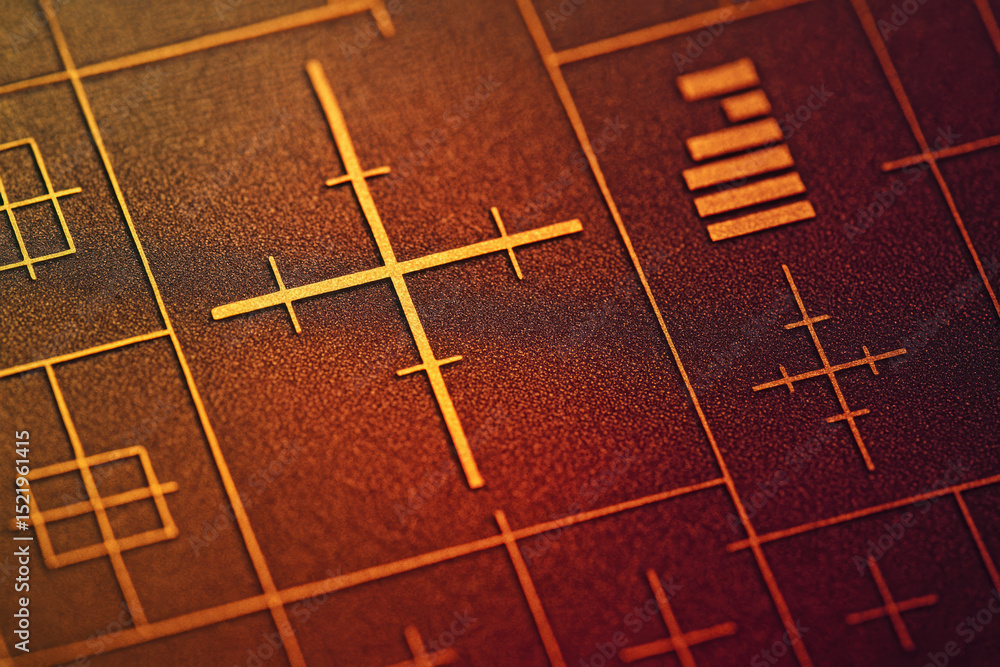 Poster semiconductor industry production concept with close up of microchip circuit pattern on textured sur