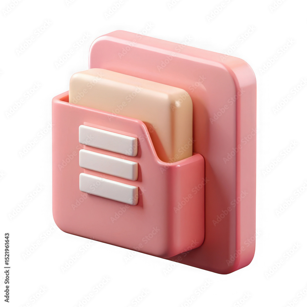 Poster pink 3d folder icon with document isolated on transparent background