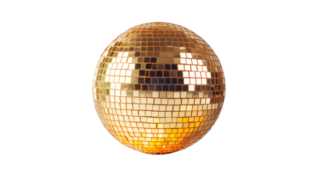 Isolated golden disco ball with reflective square mirrors