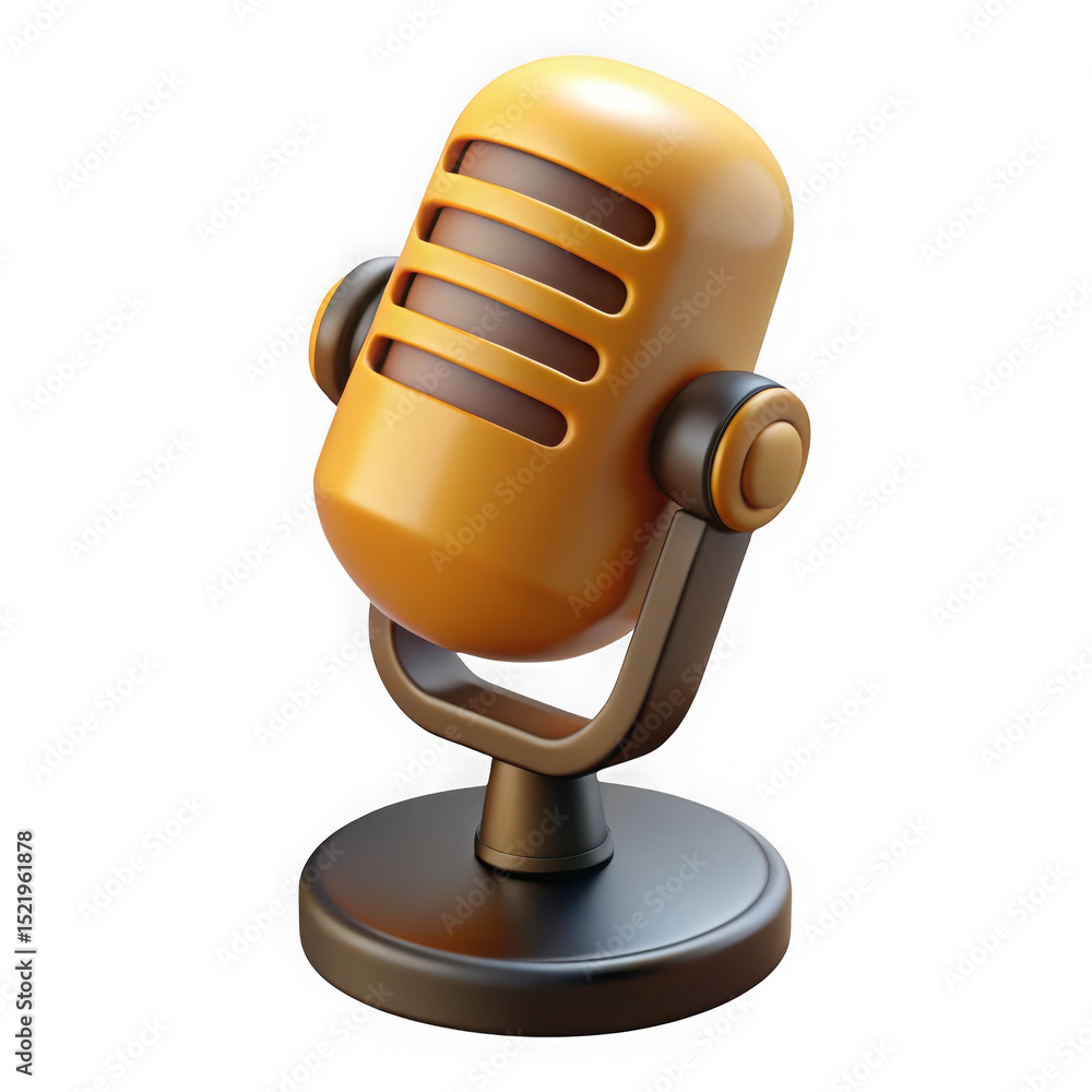 Poster retro orange microphone 3d render isolated on transparent background