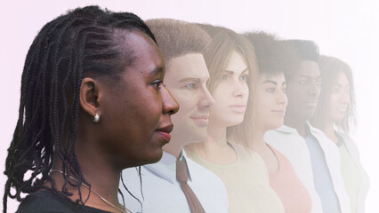 Unique African Woman Standing Out in Diverse Team Profile