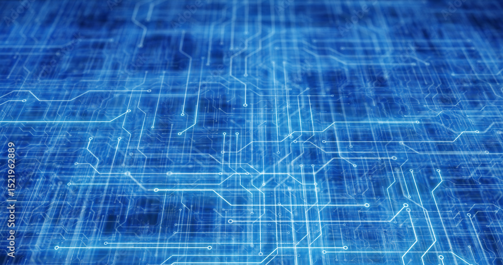 Poster abstract digital technology background depicting interconnected circuits and data pathways, ideal fo