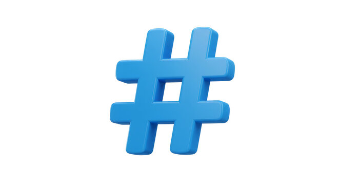 3d blue hashtag symbol isolated on transparent background