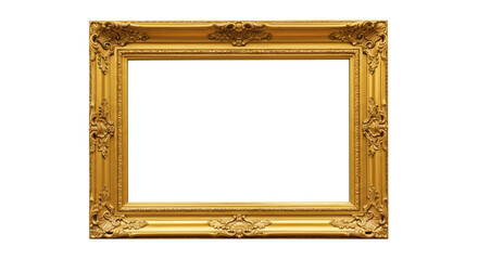 Ornate gold picture frame isolated on transparent background