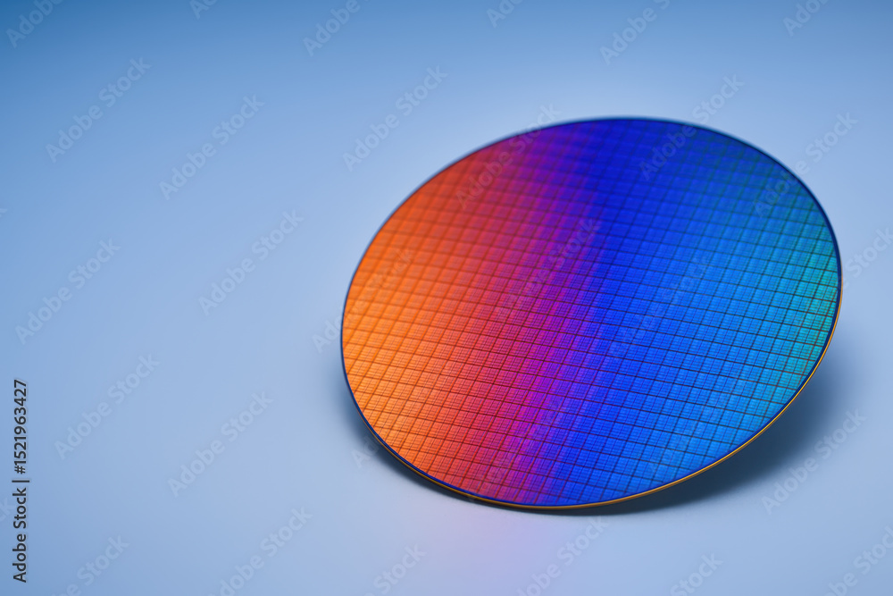Poster semiconductor wafer with grid pattern used in industry for production of microchips and electronic d