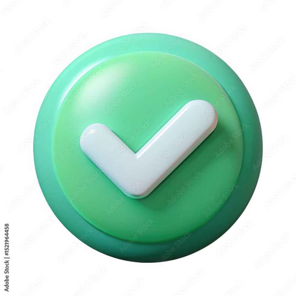 Aufkleber 3d render green checkmark button isolated on transparent background