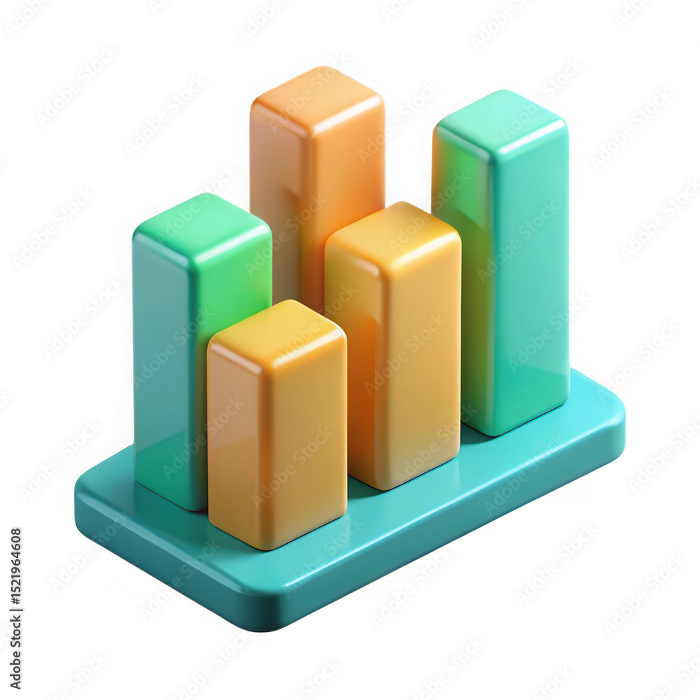 Poster 3d colorful bar graph chart isolated on transparent background