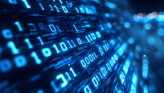 Close-up view of binary code displayed on a screen.