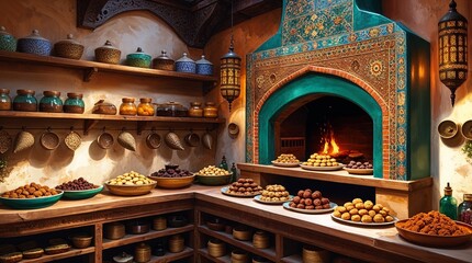 Authentic vintage-style interior of an Eastern Moroccan bakery