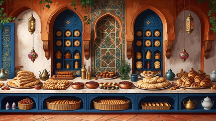 Authentic vintage-style interior of an Eastern Moroccan bakery