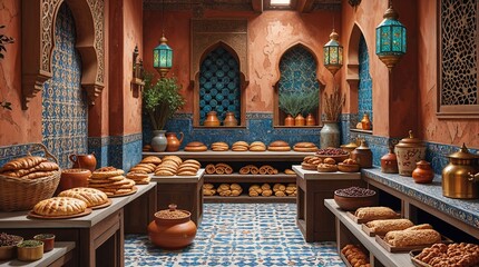 Authentic vintage-style interior of an Eastern Moroccan bakery