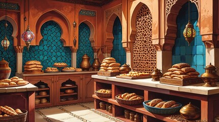 Authentic vintage-style interior of an Eastern Moroccan bakery