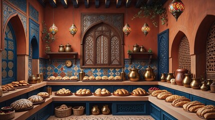 Authentic vintage-style interior of an Eastern Moroccan bakery