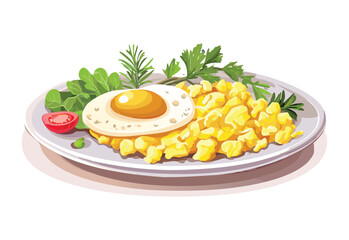 Scrambled Eggs with Fried Egg - Vector Illustration