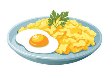 Scrambled Eggs and Fried Egg - Vector Illustration