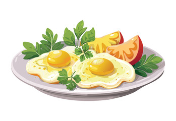Fried Eggs with Tomatoes - Vector Illustration