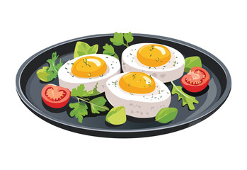 Boiled Eggs with Fresh Herbs - Vector Illustration