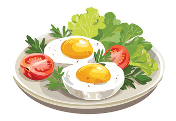 Hard Boiled Eggs with Salad - Vector Illustration
