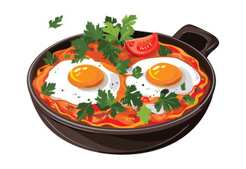 Baked Eggs in Tomato Sauce - Vector Illustration