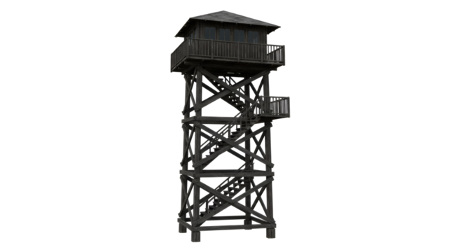 Wooden lookout tower isolated on transparent background