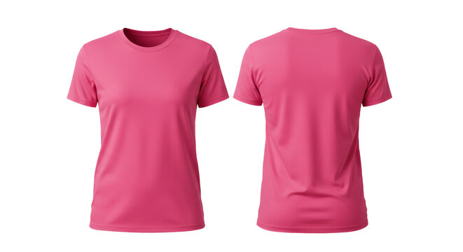 Pink womens t shirt mockup front and back isolated on transparent background