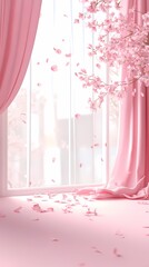 Pink cherry blossoms and window illustration poster background