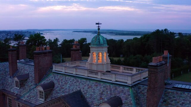 Sunset Aerial View of Castle Hill and the Crane Estate in Ipswich, Massachusetts