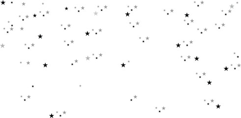 Falling stars on white background. Flying shiny stars. Star of confetti illustration. Black and gray stars scattered.