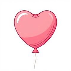 Shiny pink heart-shaped balloon floating with a white string on a plain white background expressing love and celebration