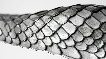 Close up view shows a metallic textured scaled flexible section