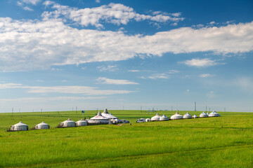 The Mongolian yurts on the Horonor Grassland in Hulunbuir City, Inner Mongolia Autonomous Region, China