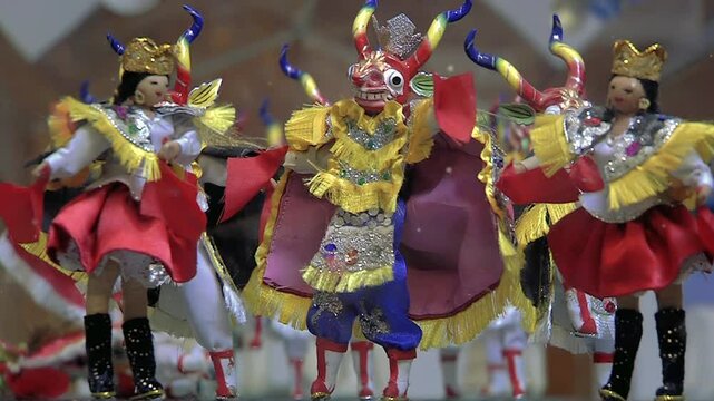 Bolivian Dancers in La Diablada Represented by Dolls in Museum Exhibit - La Paz 