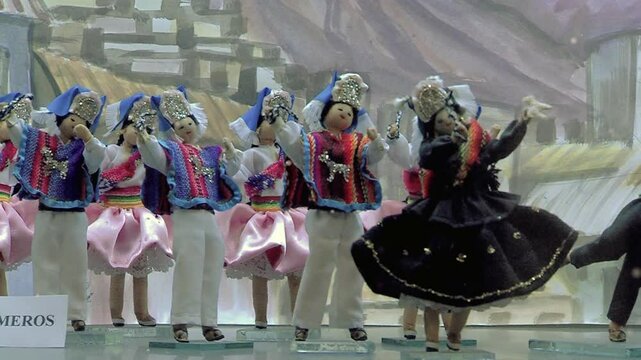 Miniature Carnival Scene Featuring Cholitas Dancing - Close Up