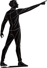 Fototapeta premium Stylish male silhouette pointing upwards, symbolizing ambition and vision.