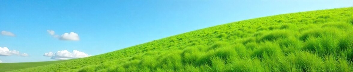 Steep, grassy hill perfect for sledding or rolling down on a sunny day Lush green grass, clear blue sky Ideal for outdoor recreation and leisure activities , idyllic, hill
