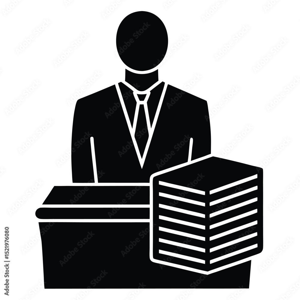 Poster receptionist element isolated paper stack on white background