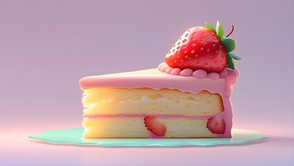 Pastel Cute Cake Slice with Strawberry Illustration