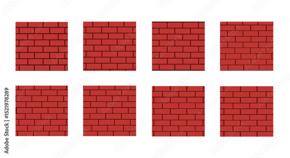Poster a display of eight brick wall sections arranged in two rows on a plain white background image view