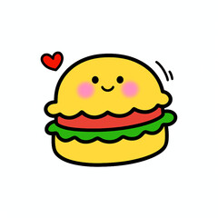 burger cartoon character, kawaii style digital illustration depicting an anthropomorphic burger (with a cute character-like face)