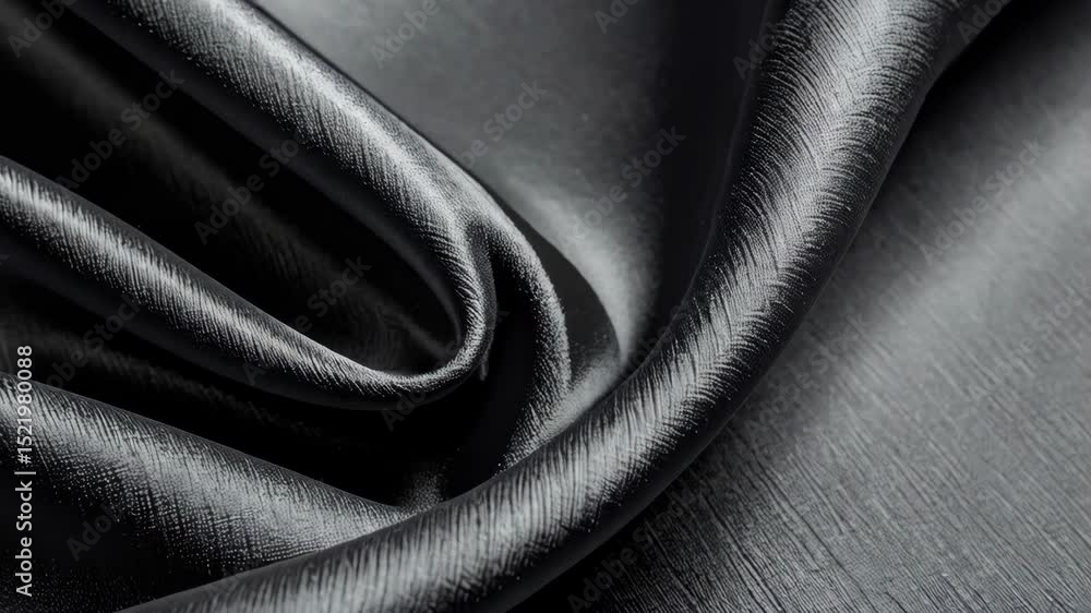 Aufkleber close-up of luxurious black silk fabric with textured surface creating smooth waves and folds in ele