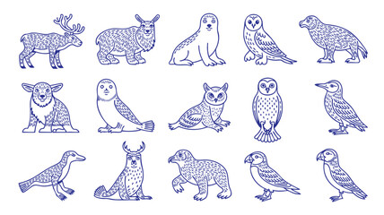 Blue Line Art: A Collection of Animal Silhouettes
