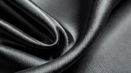 Close-up of luxurious black silk fabric with textured surface creating smooth waves and folds in elegant drapery and flowing textile. - Powered by Adobe